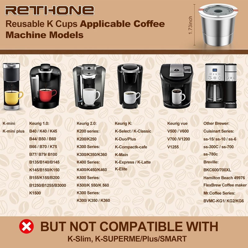 RETHONE Reusable K Cup for Keurig: Stainless Steel K Cup Coffee Pods Compatible with Keurig 1.0 & 2.0 Coffee Makers Machine, BPA-Free Refillable Coffee Filters with Tight Seal, Easy to Clean - Image 5